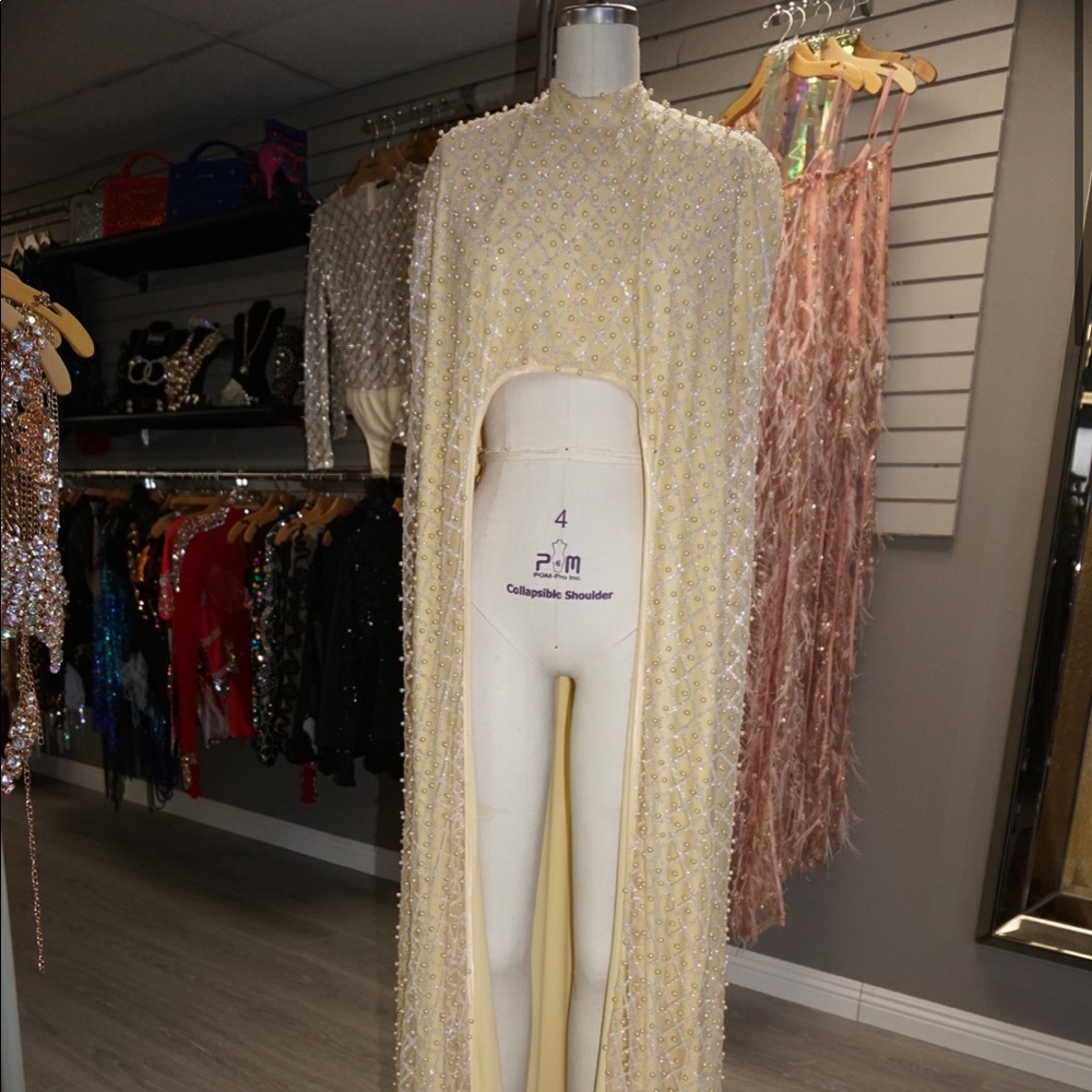 Floor length pearl cape top